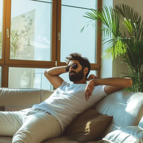 bored man at home laying on couch