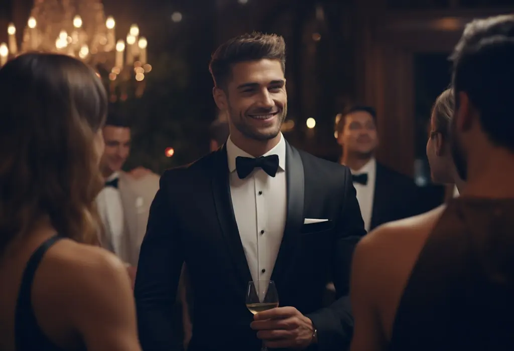 man in tuxedo at social event