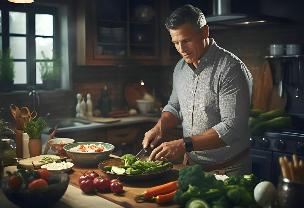 Man in kitchen cooking 