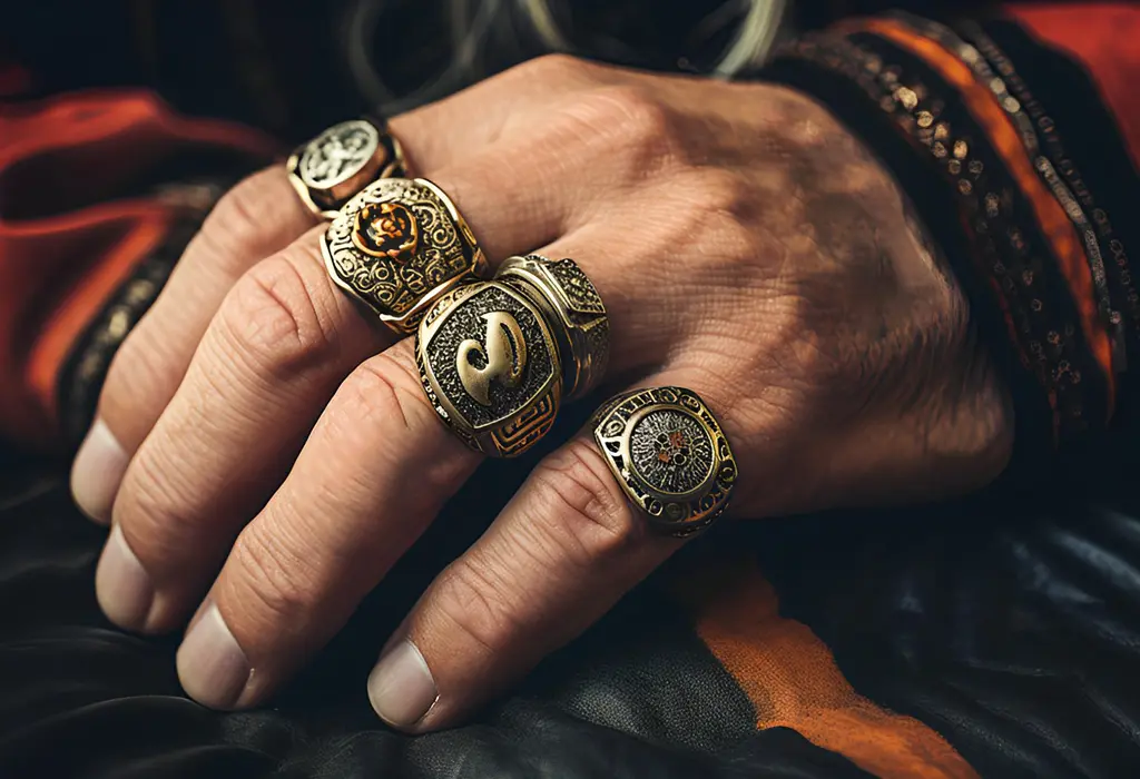 man wearing rings on one hand excessively