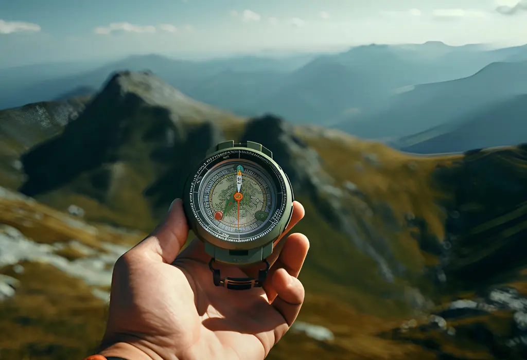 man holding compass in his hand