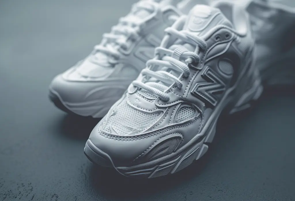 chunky white New Balance style sneakers