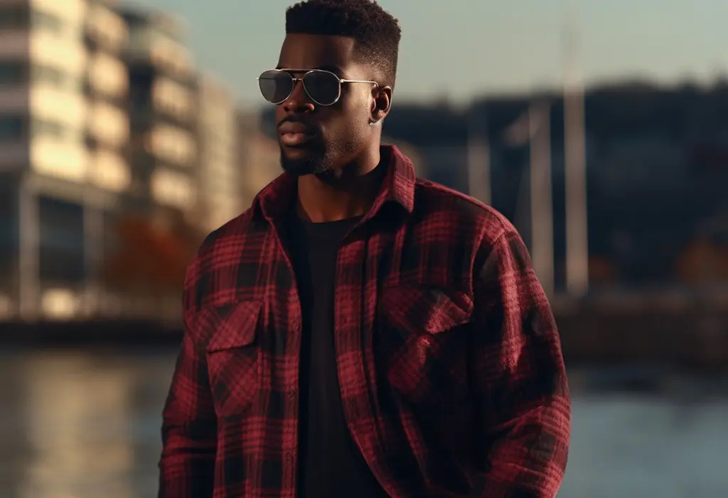 black man with short hair wearing overshirt and sunglasses