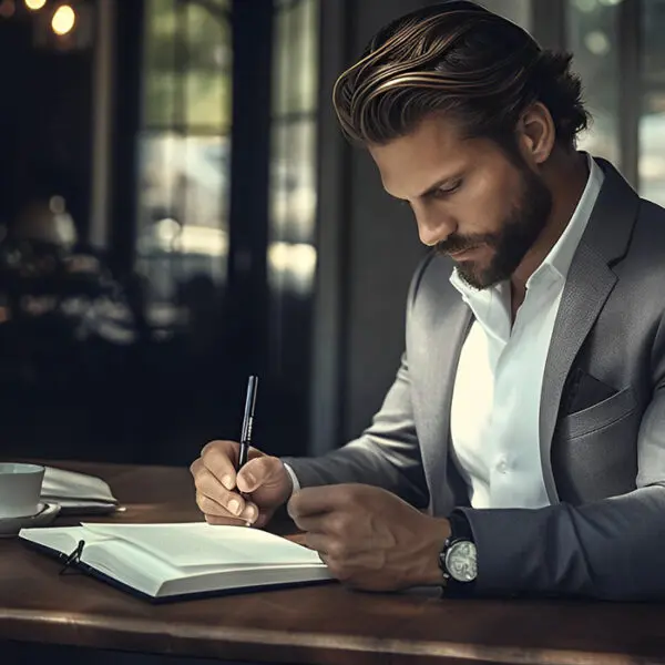 Man reading at desk