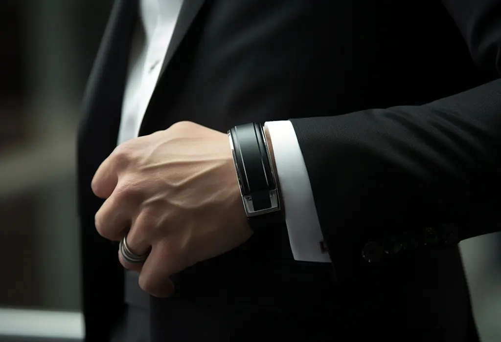 health band on man's wrist