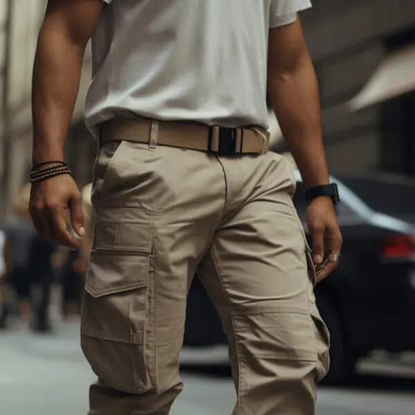 man wearing cargo pants with accessories