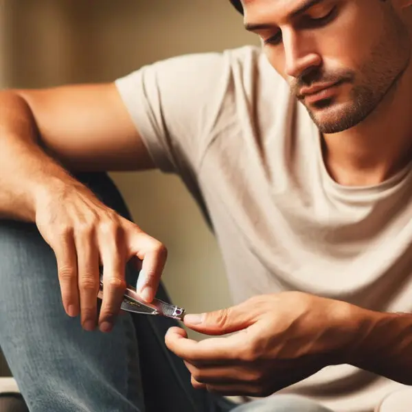 man cutting nails