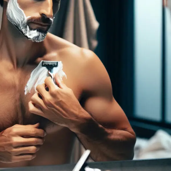 man shaving his chest