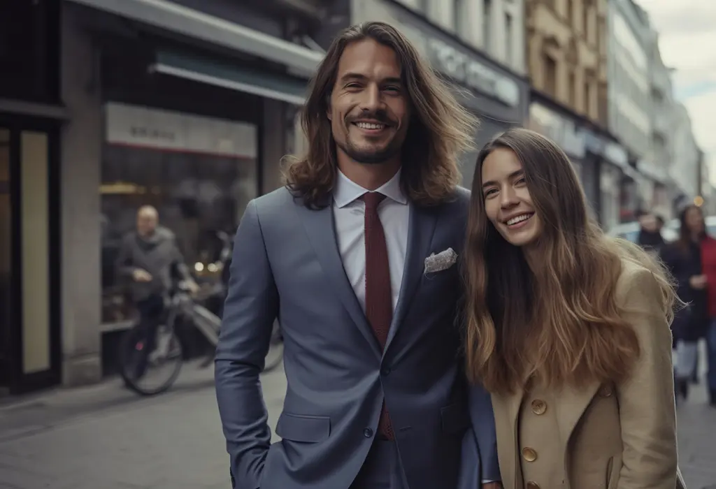 romantic couple on the street 