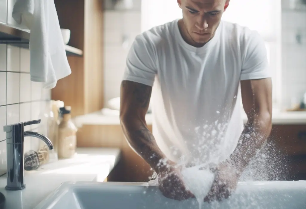 man hand washing clothes