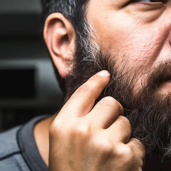 man touching his beard