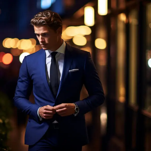 guy wearing mightnight blue suit