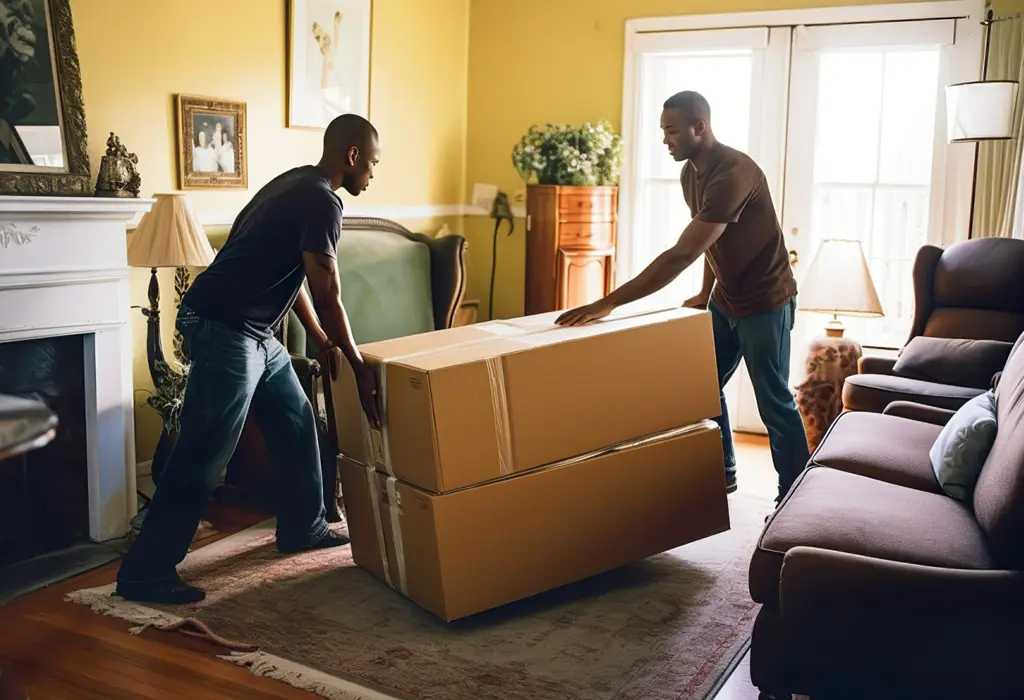 man helping his friend to move the house