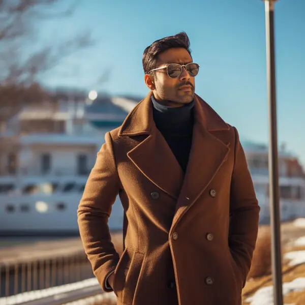 man wearing pea coat