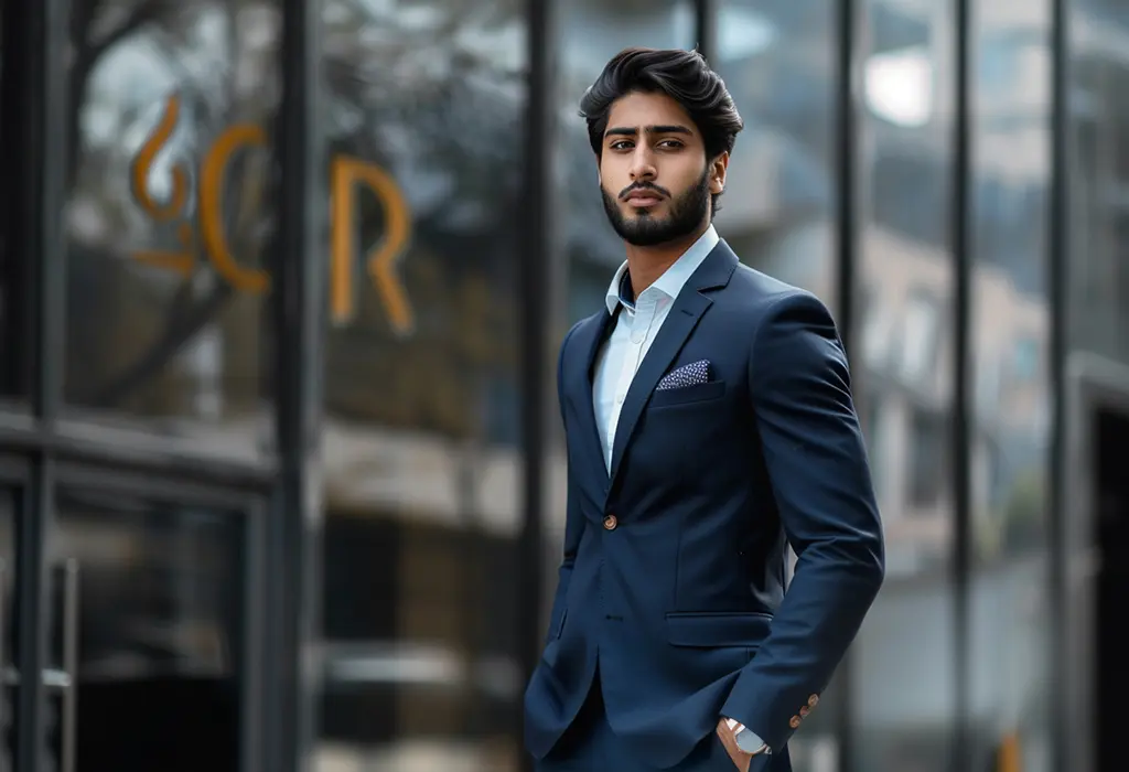 man wearing a classic-fit suit with a traditional jacket length