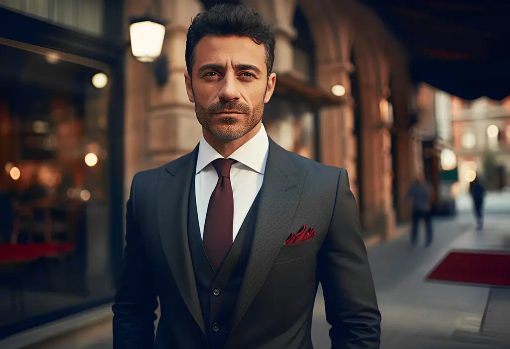 man wearing suit with Three Point Fold pocket square