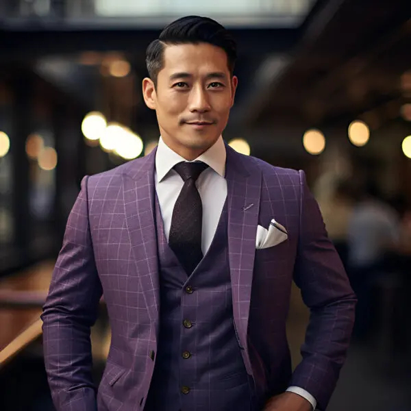 man wearing 3-piece suit and tie with 2 point fold pocket square