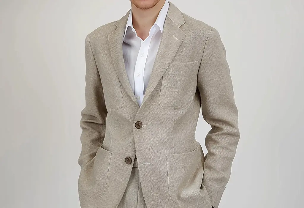 man wearing a cotton suit with a relaxed shoulder