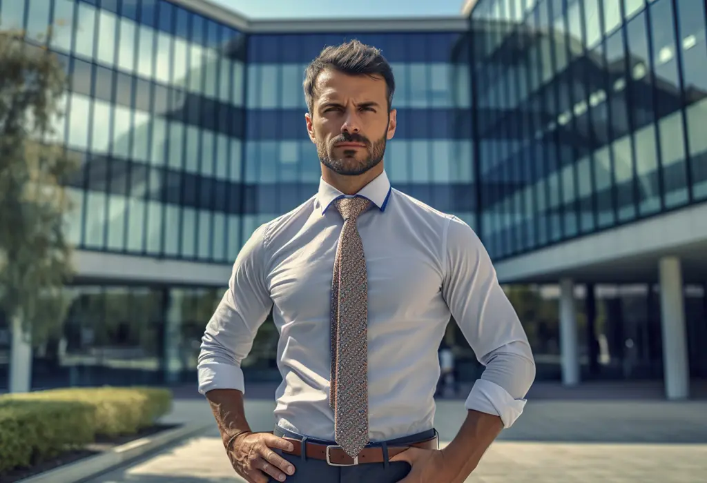 man wearing dress shirt with rolled sleeves and tie