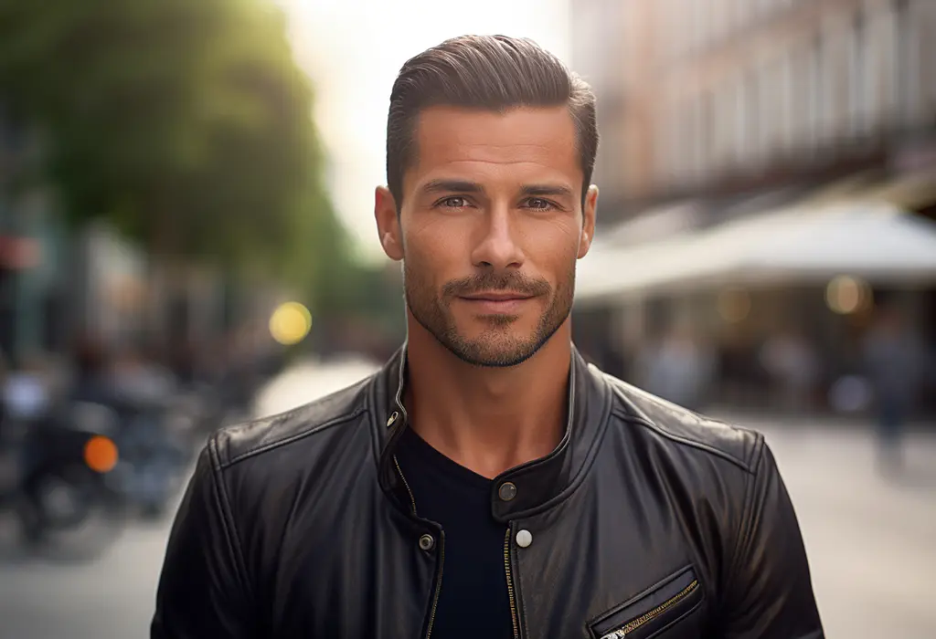 handsome guy in leather jacket