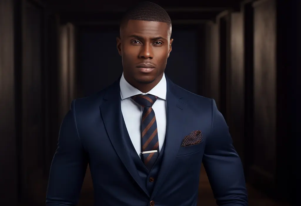 black guy wearing navy suit