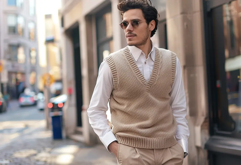 man in wool vest