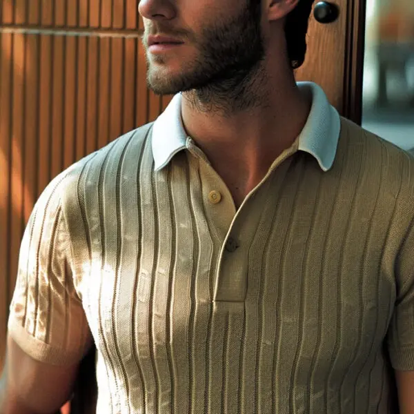 man wearing knit crocheted polo