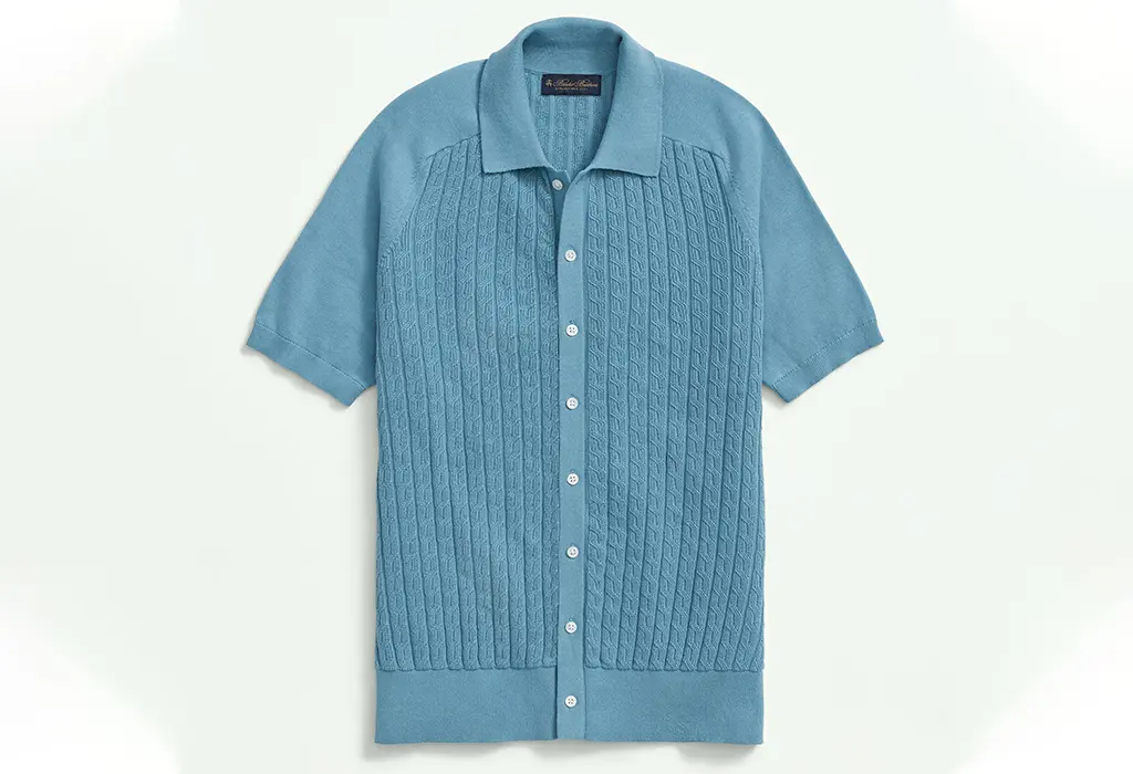 The Best Textured Polo: Cotton Cable-Knit Short-Sleeve Polo Sweater by Brooks Brothers