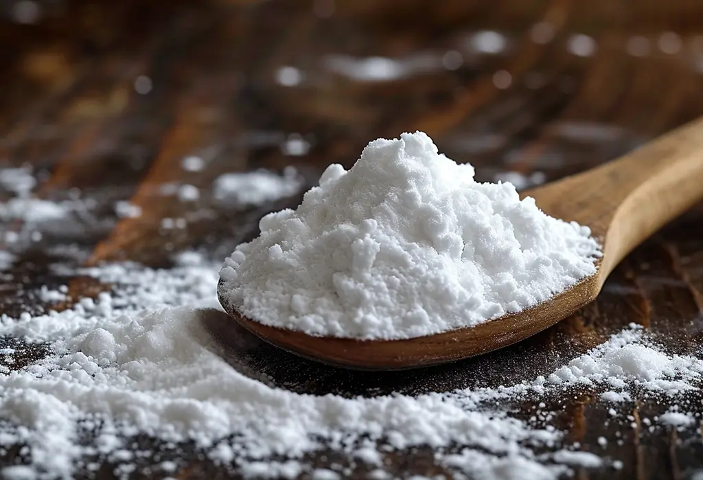 baking soda on a wooden spoon