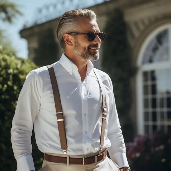 man wearing belt and suspenders