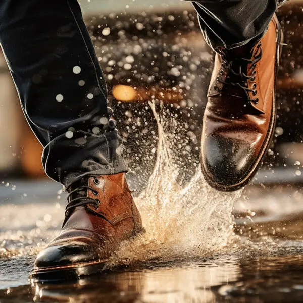 running in leather boots through water