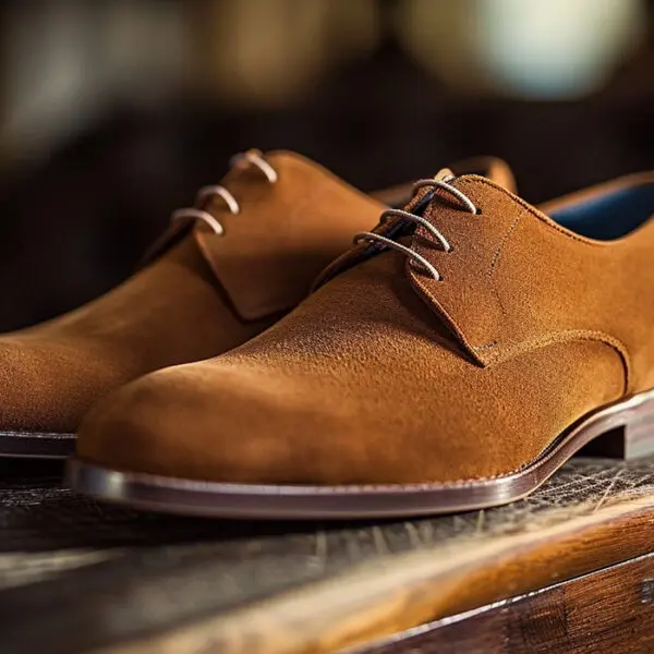 suede dress shoes on wooden surface