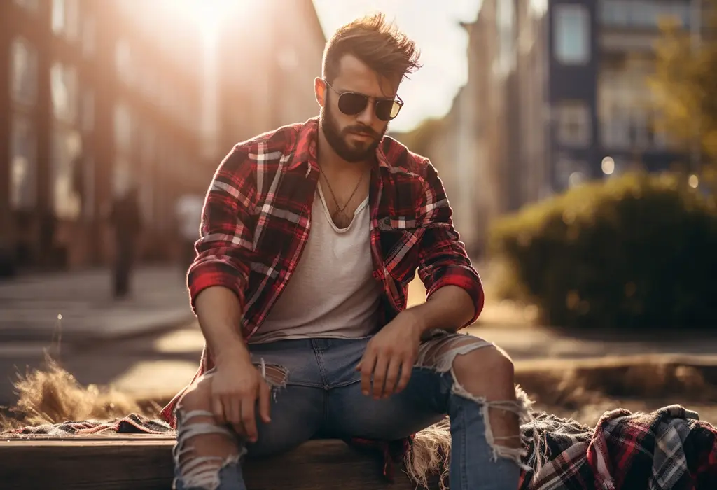 man wearing distressed jeans