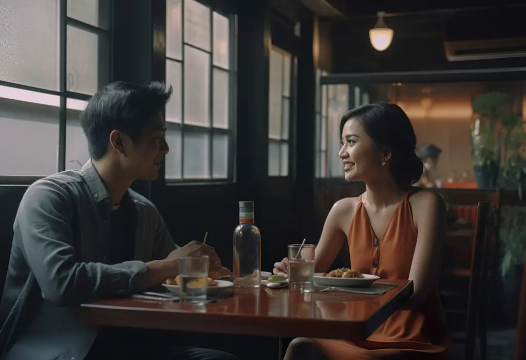 couple talking at the restaurant 